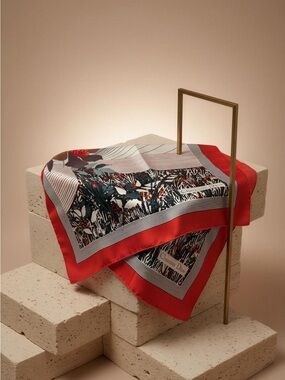 Dior Floral Print Silk Scarf in Red, Black, White, Green